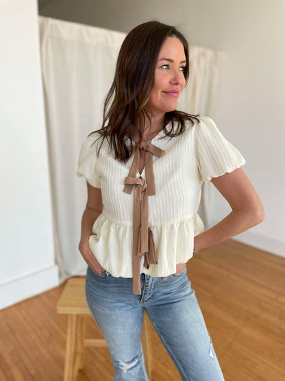 PREORDER: Tied Up In A Bow Textured Blouse