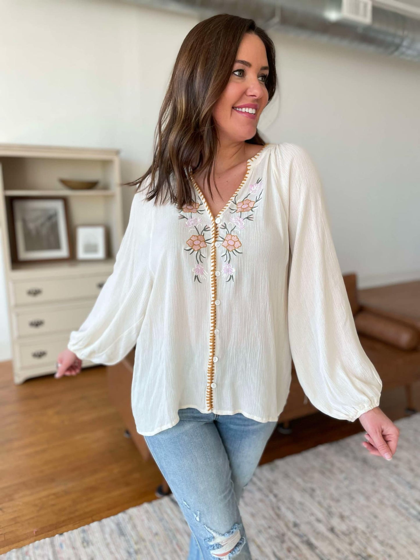 PREORDER: Flowers From Verona Floral Embroidered Top