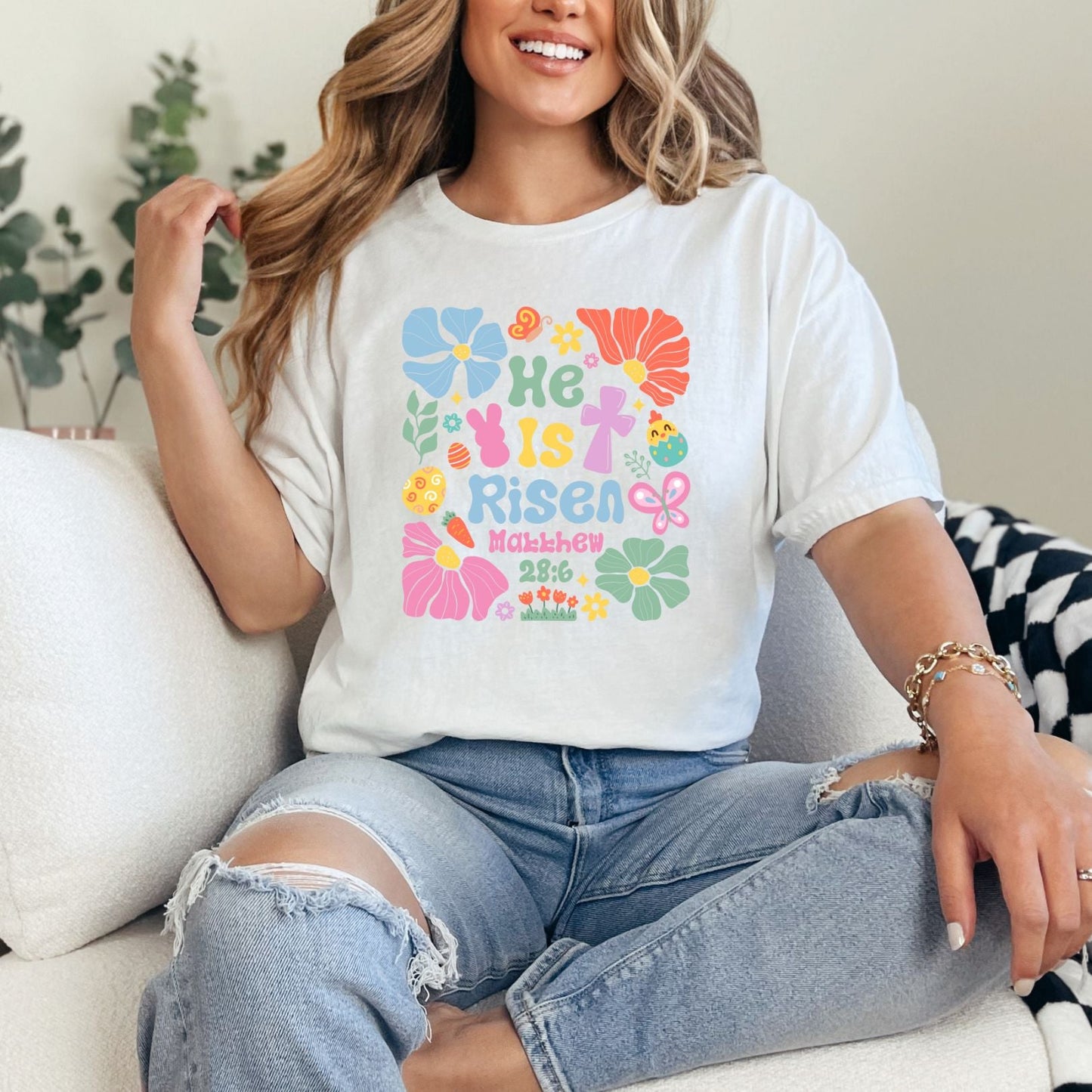 He Is Risen Boho Floral Graphic Tee