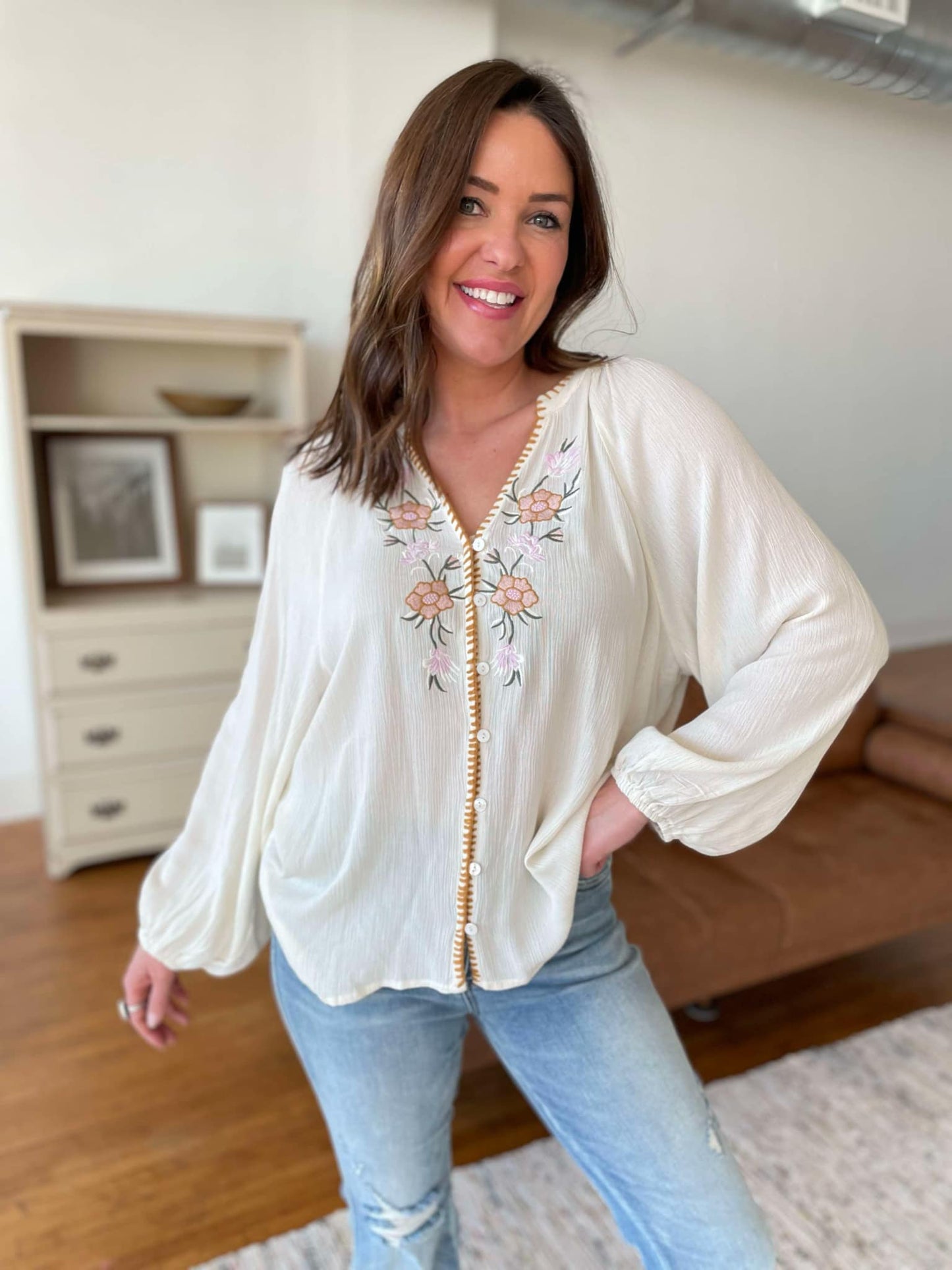 PREORDER: Flowers From Verona Floral Embroidered Top